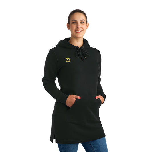 Neduz Streeter Hoodie Dress in Black with Golden Dragon Print - Eco-Friendly and Stylish