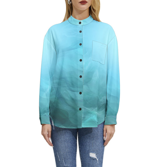 Neduz Elements Flow Aquatic Smoke Long Sleeve Button Up Casual Shirt Top