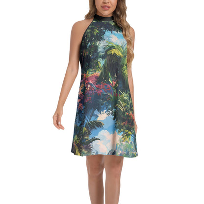 Neduz Tropical Paradise Tie-Back Halter Dress