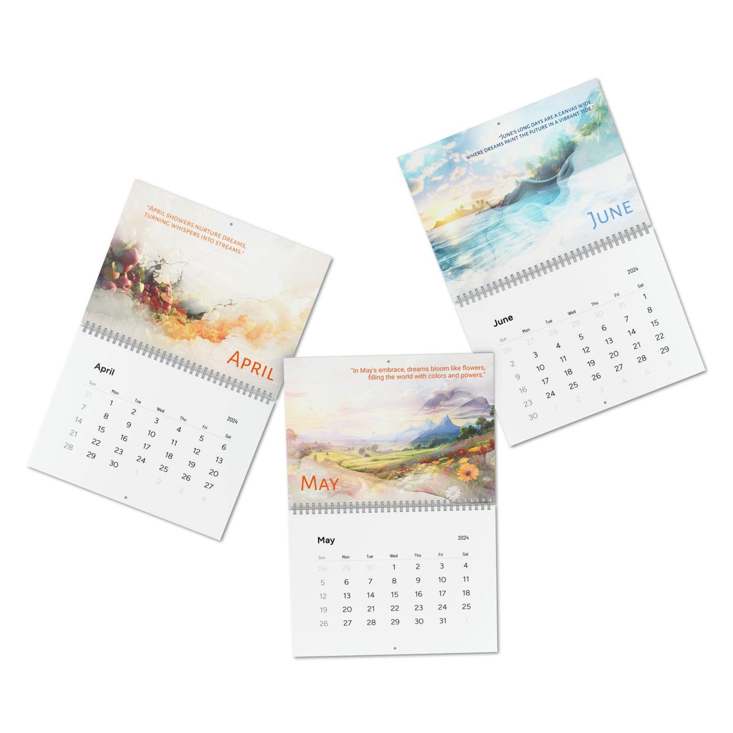 2024 Dreamscape Wall Calendar by Neduz Designs - Inspirational Quotes, Scenic Landscapes, Multiple Finishes