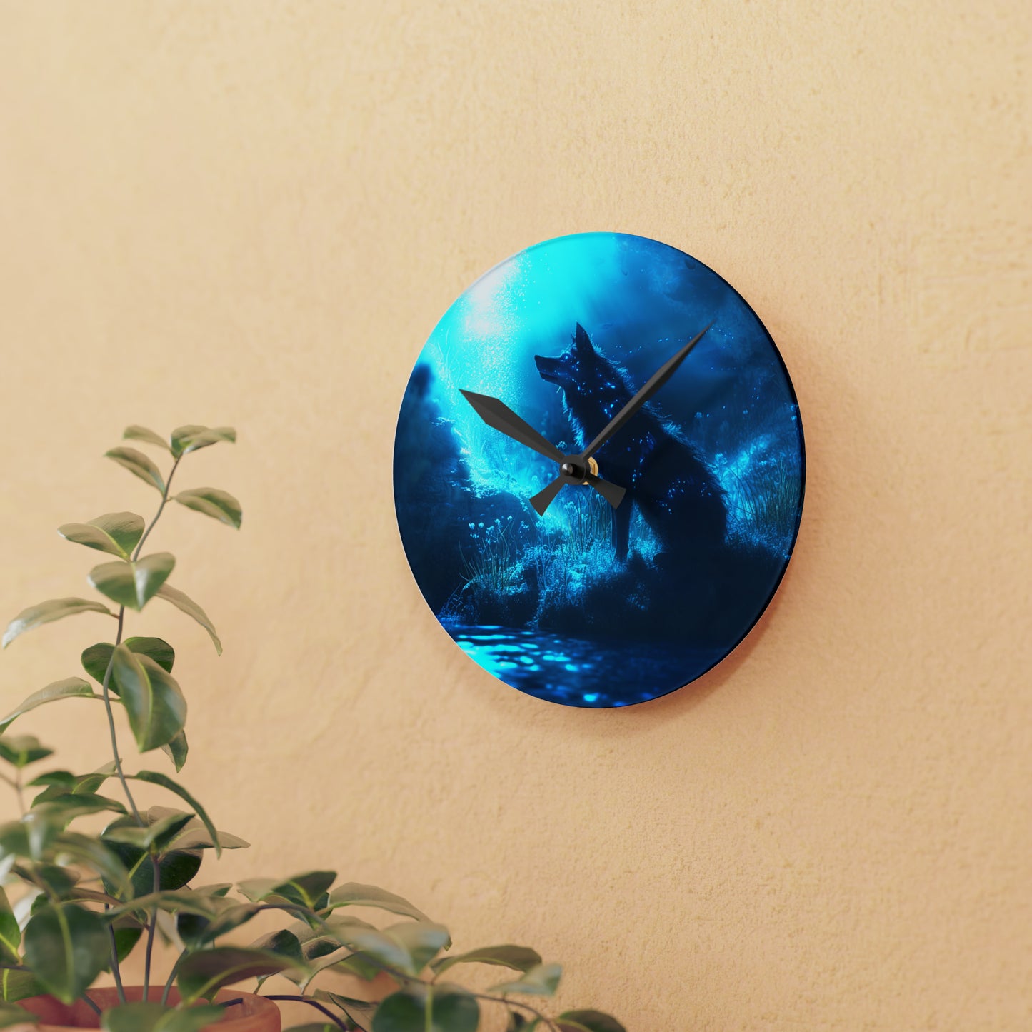 Neduz Acrylic Spirit Wolf Wall Clock - Mystical Forest Wolf Clock in Round or Square Shape