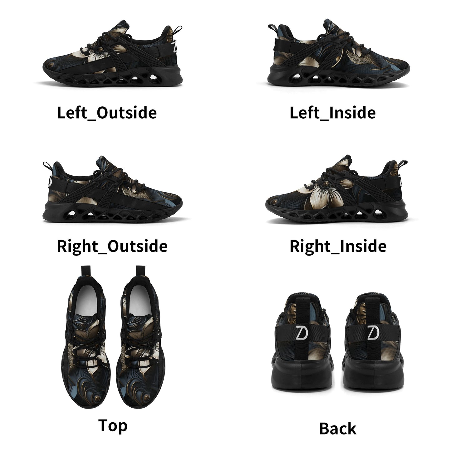 Neduz Brass Flowers Mens New Elastic Sport Sneakers