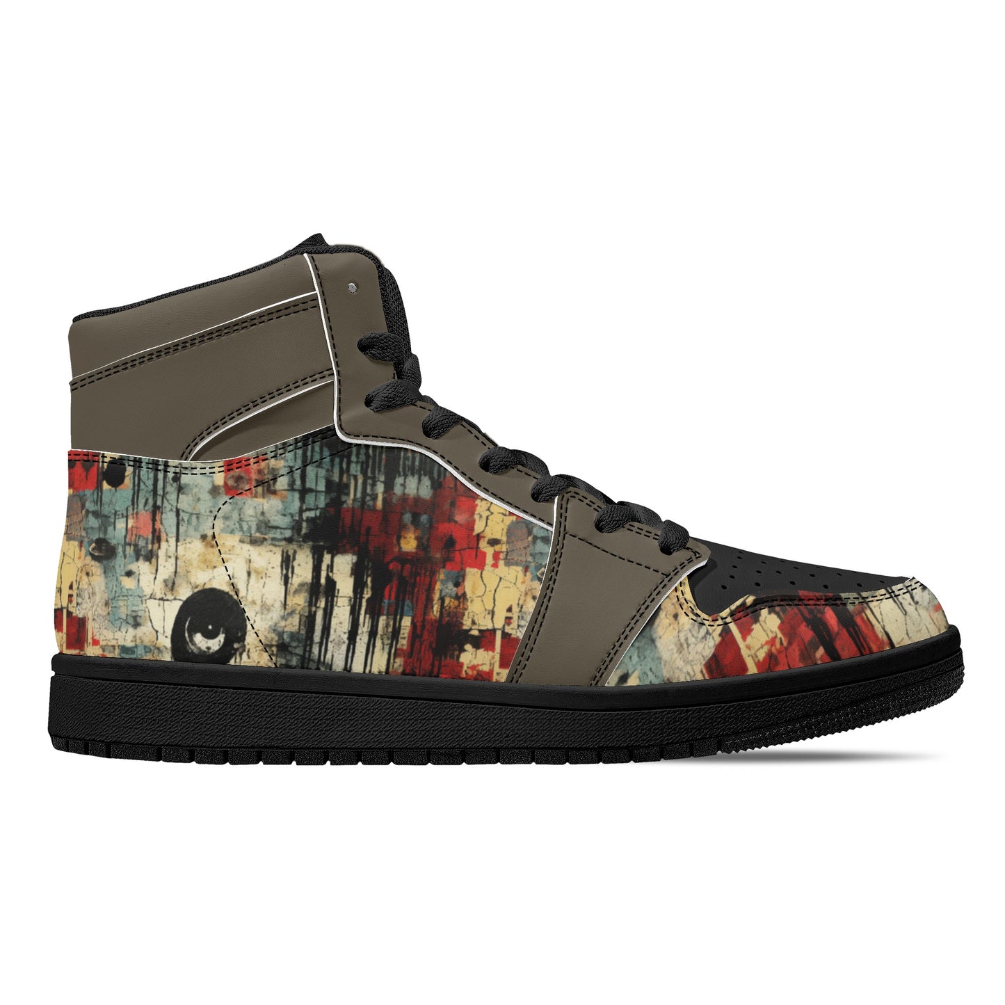 Neduz Mens Black Grunge Leather High Top Sneakers: Breathable, Comfortable, and Stylish for Every Season