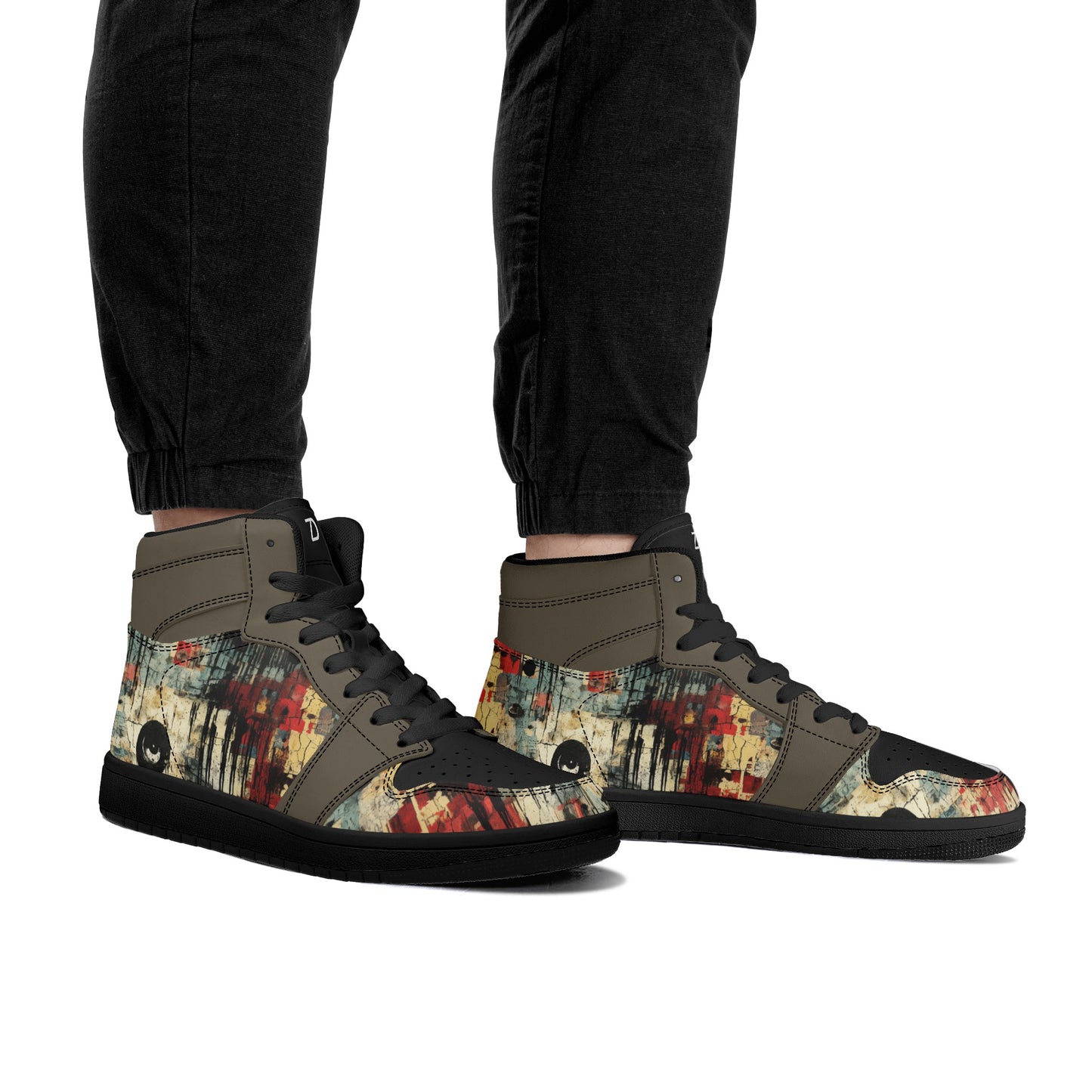 Neduz Mens Black Grunge Leather High Top Sneakers: Breathable, Comfortable, and Stylish for Every Season