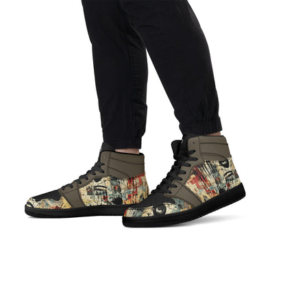 Neduz Mens Black Grunge Leather High Top Sneakers: Breathable, Comfortable, and Stylish for Every Season