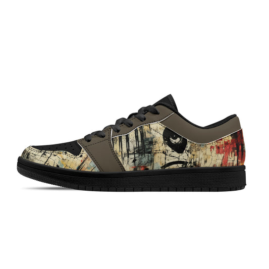 Neduz Mens Grunge Art Print Leather Sneakers