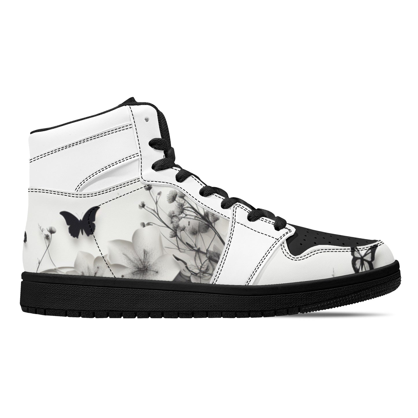 Neduz Womens Flora Black High Top Leather Sneakers with Galaxy Oblique Panels