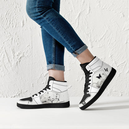Neduz Womens Flora Black High Top Leather Sneakers with Galaxy Oblique Panels