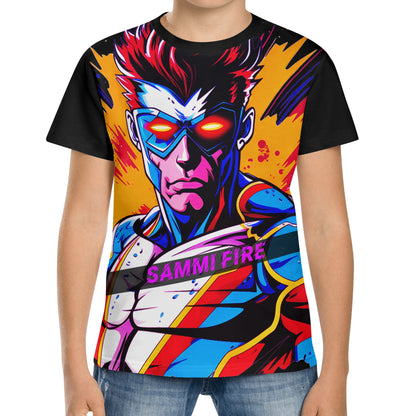 Neduz Kids Sammi Fire Superhero Short Sleeve T-Shirt - Custom Name T-Shirt