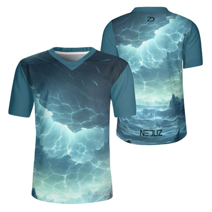 Neduz Mens Oceanic Workout Jersey - Lightweight and Breathable Short Sleeve V-Neck Shirt for Sports, Daily Wear, and More
