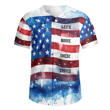 Mens Short Sleeve Baseball Jersey | USA Flag | Unite These States