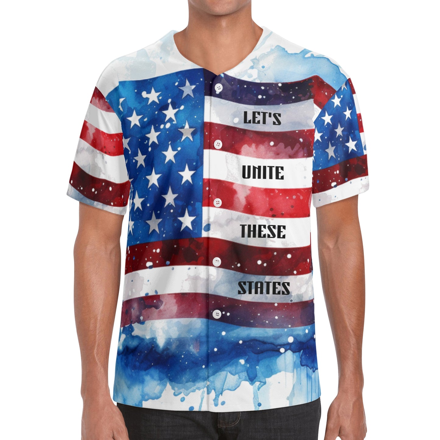 Mens Short Sleeve Baseball Jersey | USA Flag | Unite These States