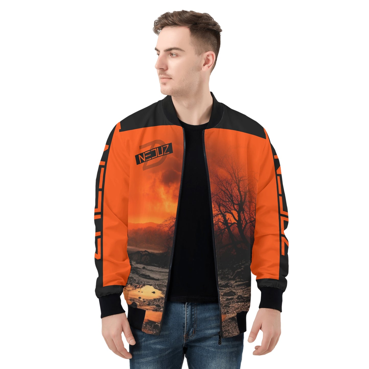 Neduz Mens Crimson Sun Zip Up Bomber Jacket: Show Off Your Style and Stay Warm with Our Unique and High-Quality Design