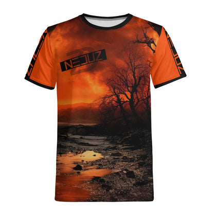 Neduz Mens Crimson Sun T-shirt: Stand Out from the Crowd with Our Unique and Handmade Design