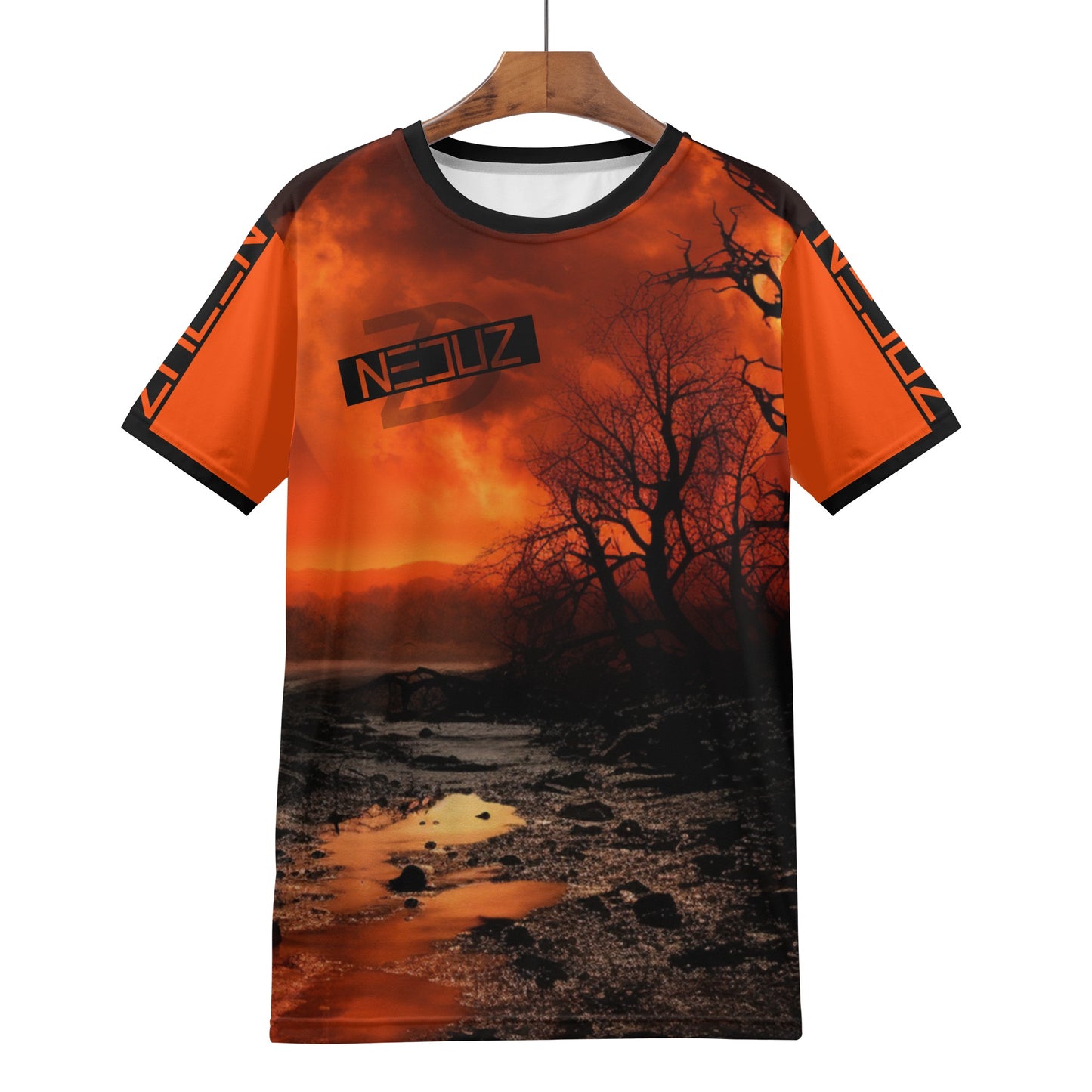 Neduz Mens Crimson Sun T-shirt: Stand Out from the Crowd with Our Unique and Handmade Design