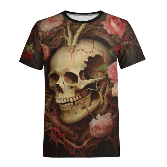 Neduz Gothic Bloom: Mens Skull & Rose Artistry T-Shirt