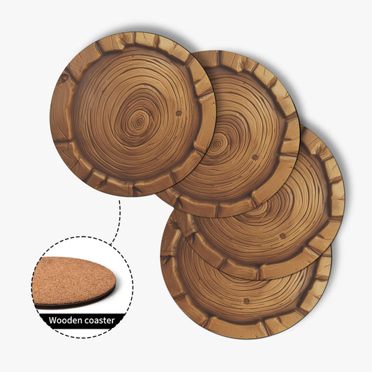Neduz Tree Ring Chronicles: 4-pc Round Wood Coaster Set