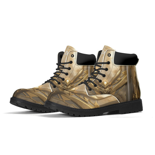 Neduz Mens Stylized Golden Armor Leather All-Season Boots