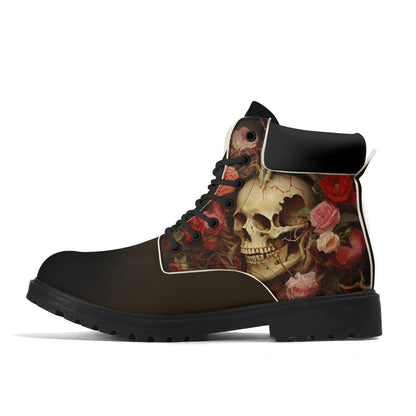 Neduz Rose Skull Gothic Mid-Calf Boots | Waterproof Womens All-Season Footwear | Durable Synthetic Leather Boot