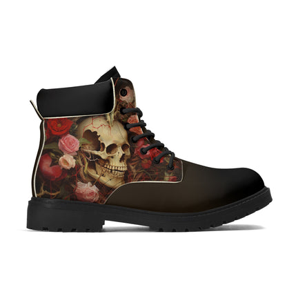 Neduz Rose Skull Gothic Mid-Calf Boots | Waterproof Womens All-Season Footwear | Durable Synthetic Leather Boot