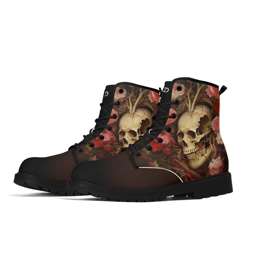 Neduz Rose Skull Mens Gothic All-Weather Boots | Sturdy Eco-Leather | Trendy Footgear