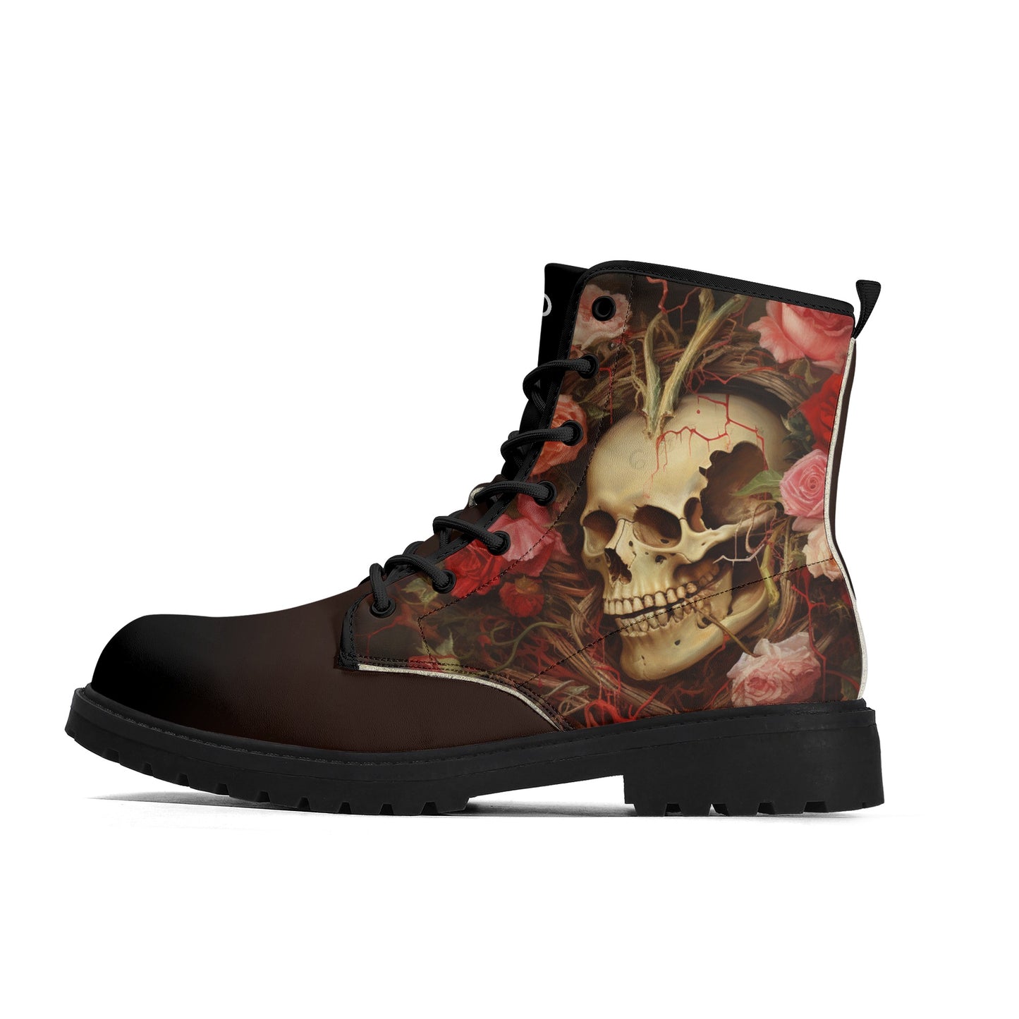 Neduz Rose Skull Mens Gothic All-Weather Boots | Sturdy Eco-Leather | Trendy Footgear