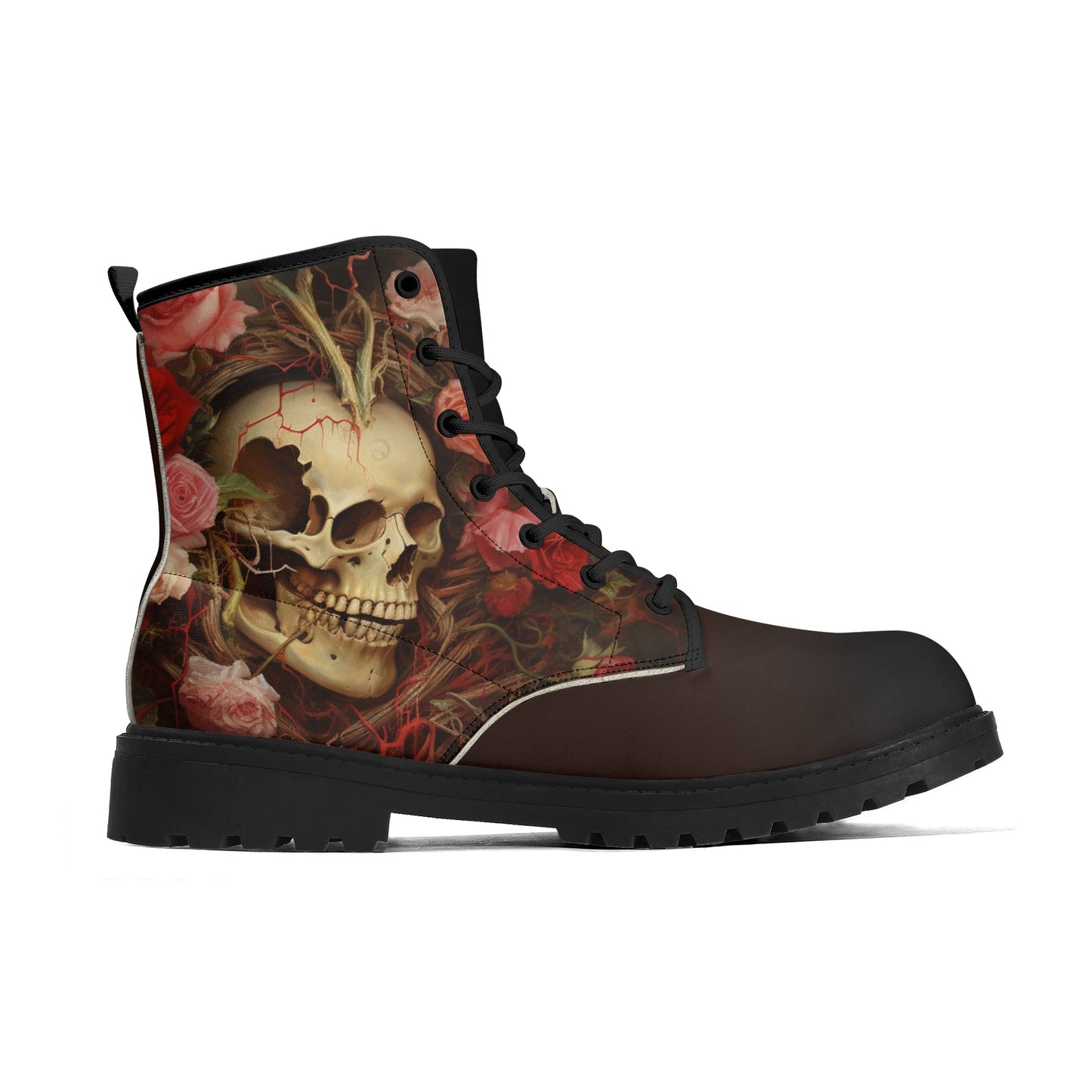 Neduz Rose Skull Mens Gothic All-Weather Boots | Sturdy Eco-Leather | Trendy Footgear