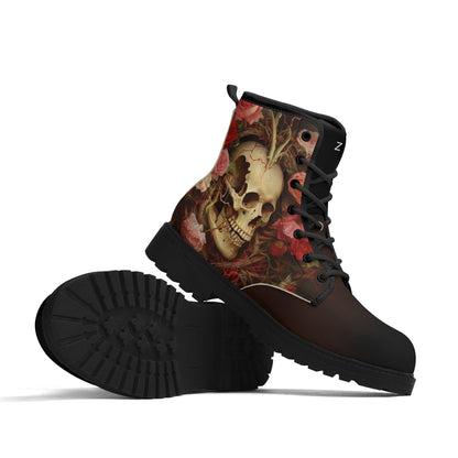 Neduz Rose Skull Mens Gothic All-Weather Boots | Sturdy Eco-Leather | Trendy Footgear