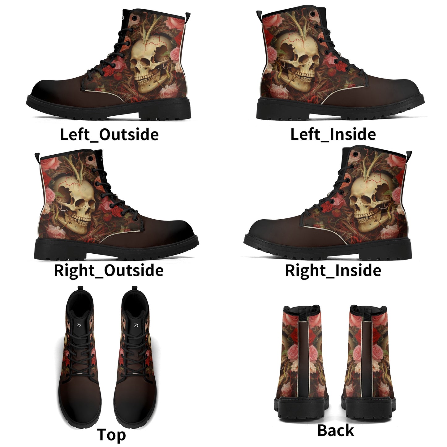 Neduz Rose Skull Mens Gothic All-Weather Boots | Sturdy Eco-Leather | Trendy Footgear