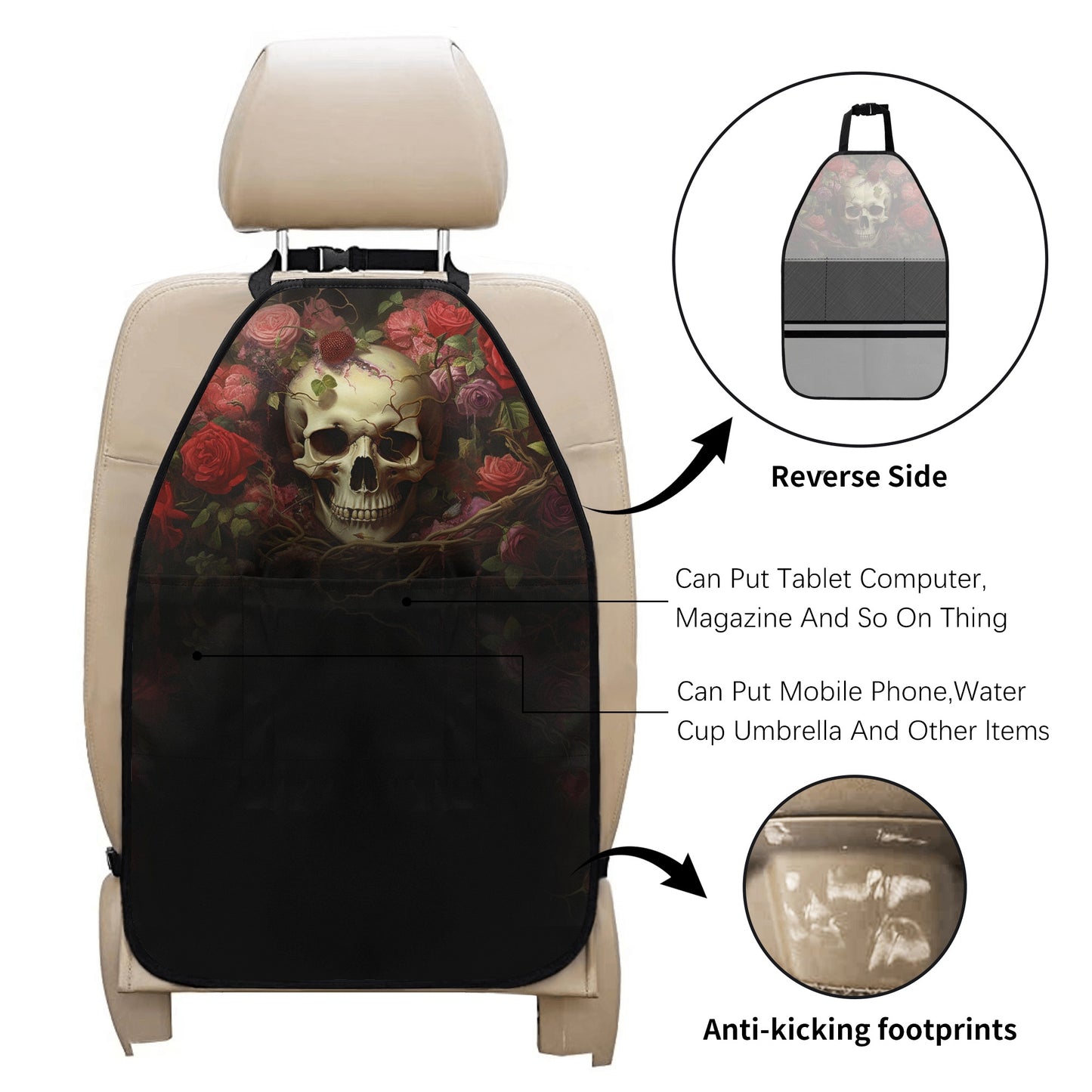 Neduz Rose Skull Gothic Car Back Seat Organizer
