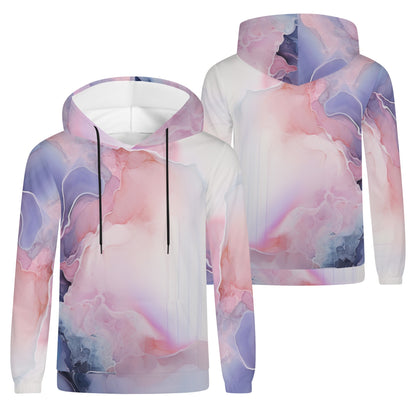 Mens Abstract Art Lightweight Hoodie Sweatshirt - Colorful All Over Print in White, Pink, Purple, Teal
