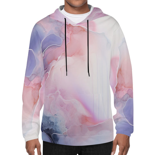 Mens Abstract Art Lightweight Hoodie Sweatshirt - Colorful All Over Print in White, Pink, Purple, Teal