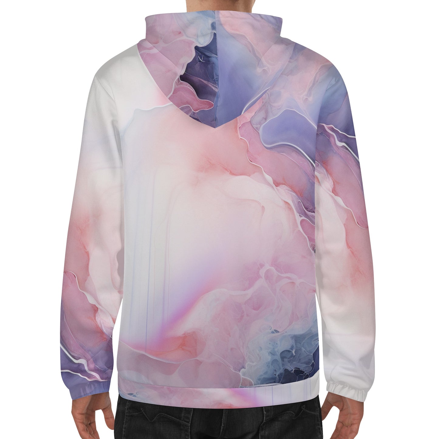 Mens Abstract Art Lightweight Hoodie Sweatshirt - Colorful All Over Print in White, Pink, Purple, Teal
