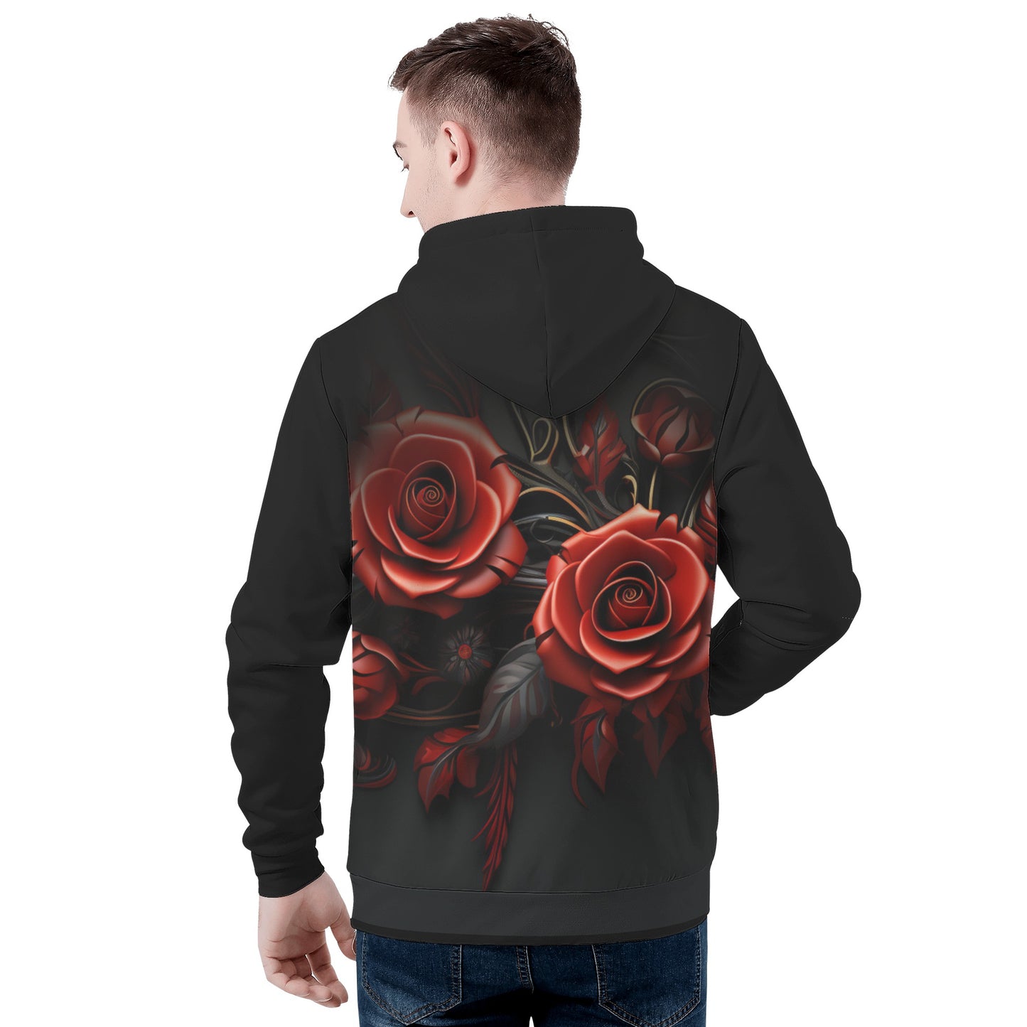 Neduz Designs Mens Hoodie with Rose Print - Comfortable and Warm Daily Wear