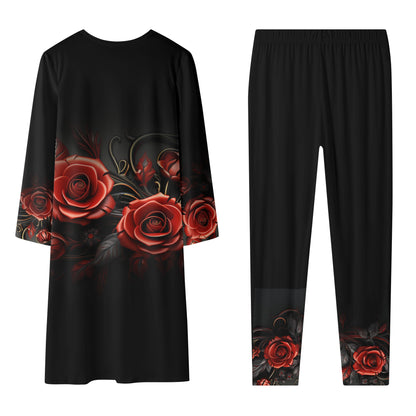 Neduz Designs Rose Print Cardigan and Leggings Set - Womens Casual 2-Piece Outfit