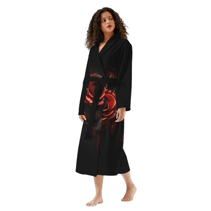 Neduz Designs Womens Bathrobe - Luxurious Rose Print Flannel, Midcalf Length