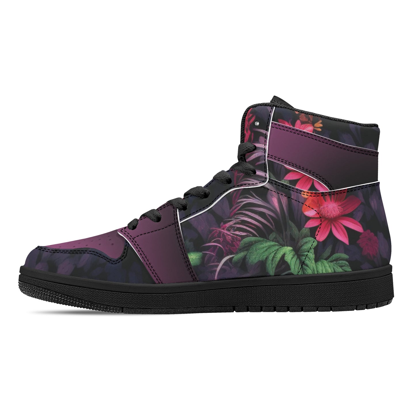 Neduz Designs Artified Womens Black Floral High Top Leather Sneakers