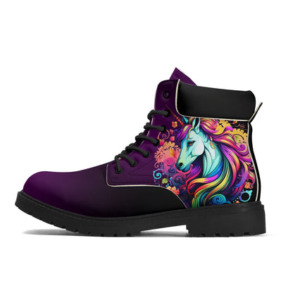 Neduz Womens Unicorn Print Leather Boots - Versatile, Waterproof, Eco-Friendly