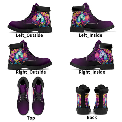 Neduz Womens Unicorn Print Leather Boots - Versatile, Waterproof, Eco-Friendly
