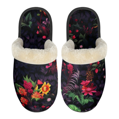 Floral Plush Slippers by Neduz Designs - Comfortable, Non-Slip, Warm Footwear for Home and Travel
