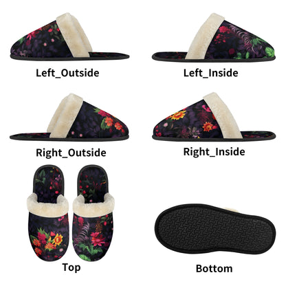 Floral Plush Slippers by Neduz Designs - Comfortable, Non-Slip, Warm Footwear for Home and Travel
