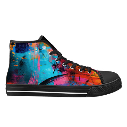 Artified Abstract High Top Canvas Shoes - Neduz Womens Orange & Blue Sneakers