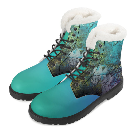 Neduz Artified Mossy Blue Unisex Faux Fur Leather Boots - Eco-Friendly, Slip-Resistant, Comfortable
