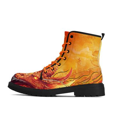 Neduz Unisex Fiery Magma Dragon Print Leather Boots - Eco-Friendly, Waterproof