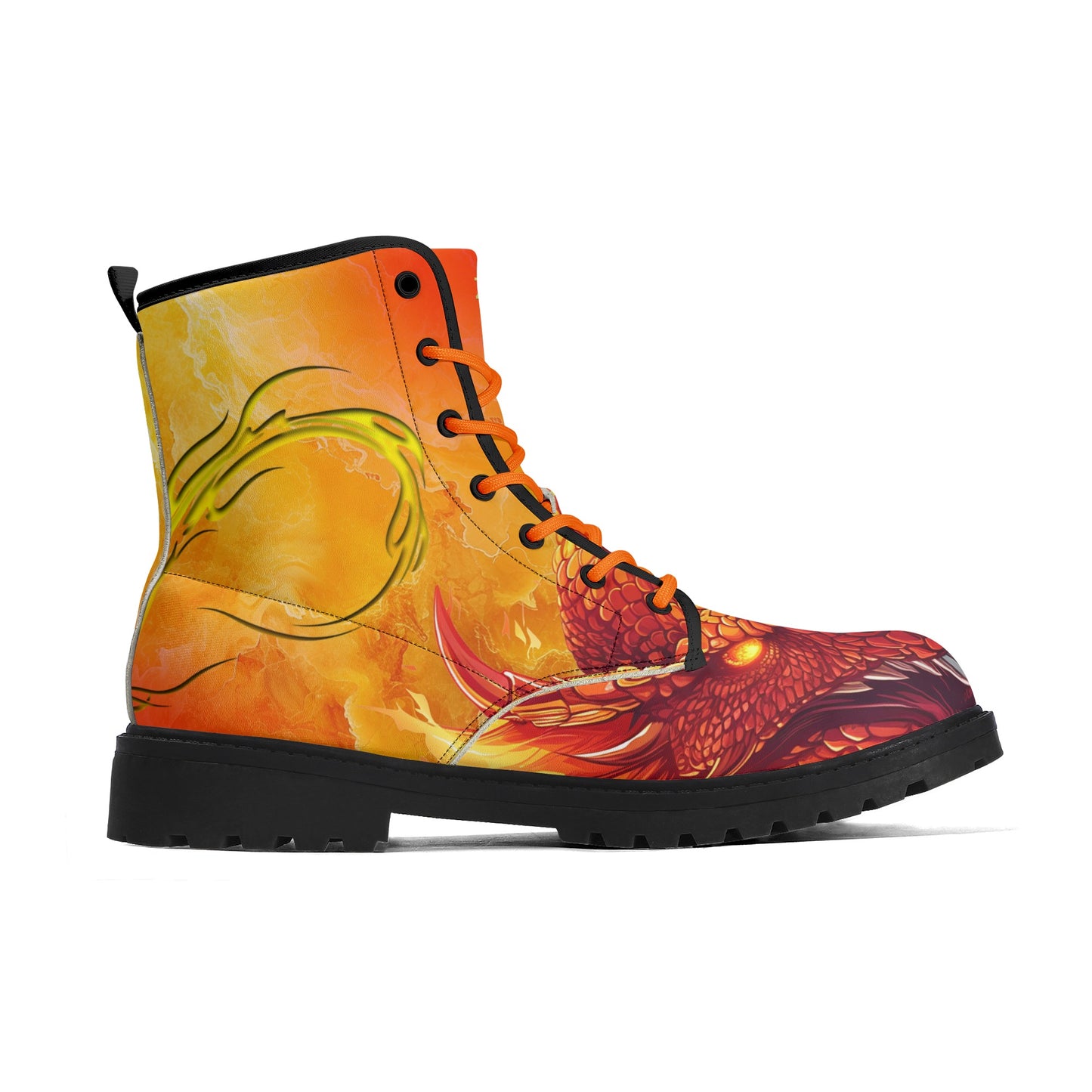 Neduz Unisex Fiery Magma Dragon Print Leather Boots - Eco-Friendly, Waterproof