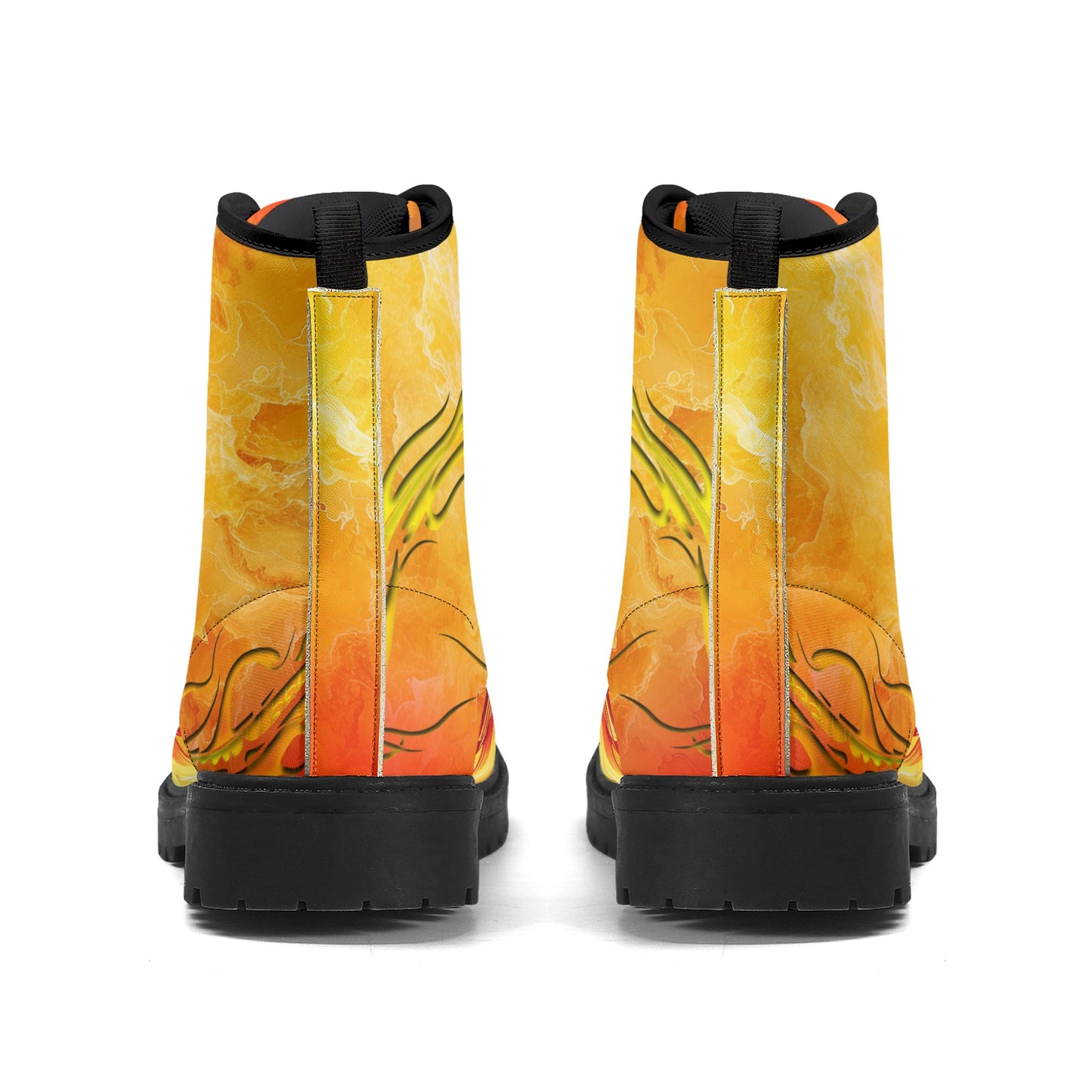 Neduz Unisex Fiery Magma Dragon Print Leather Boots - Eco-Friendly, Waterproof