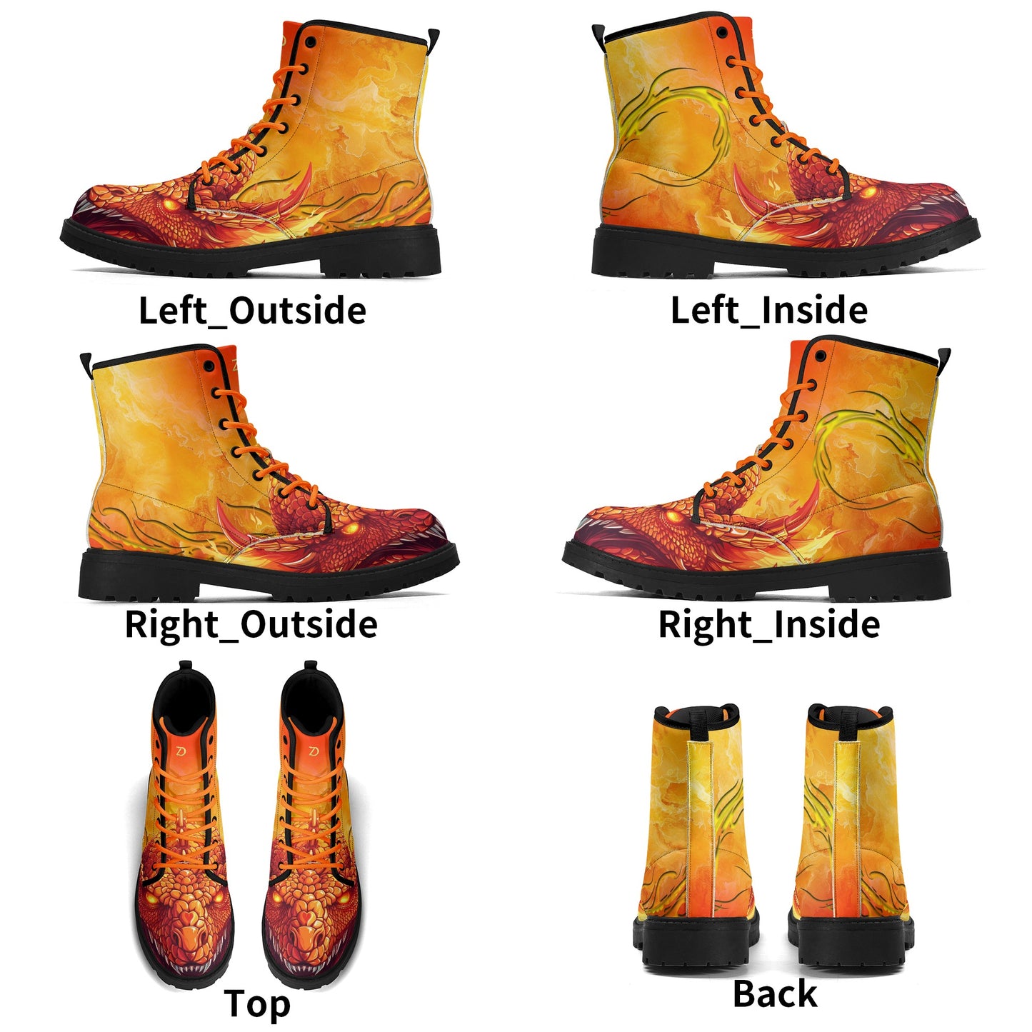 Neduz Unisex Fiery Magma Dragon Print Leather Boots - Eco-Friendly, Waterproof