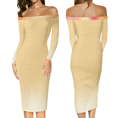 Neduz Womens Off The Shoulder Long Sleeve Elegant Wrap Dress - Golden Beige, Chic & Versatile
