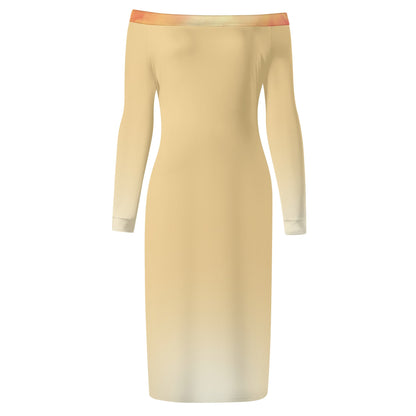 Neduz Womens Off The Shoulder Long Sleeve Elegant Wrap Dress - Golden Beige, Chic & Versatile