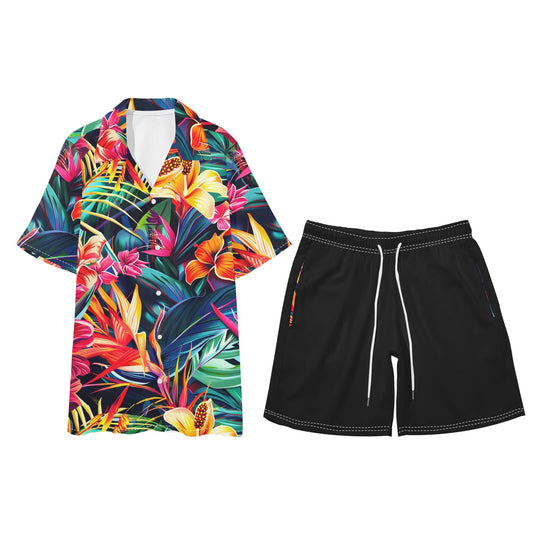 Neduz Mens Regular Fit Floral Hawaiian Short Sleeve Shirt and Shorts Set